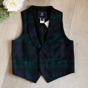 Boys Black Watch Plaid Wool Vest Shawl Collar Size 6/7 JCrew Crewcuts NWT